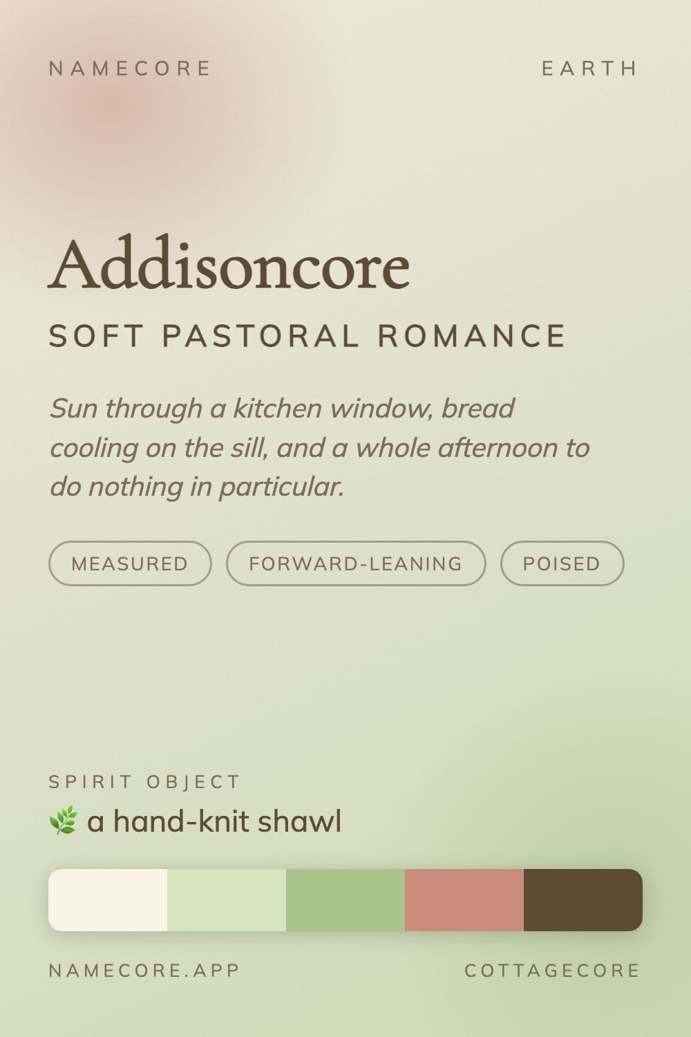 Addison aesthetic card - Addisoncore: a Cottagecore palette, Cormorant Garamond type and a hand-knit shawl