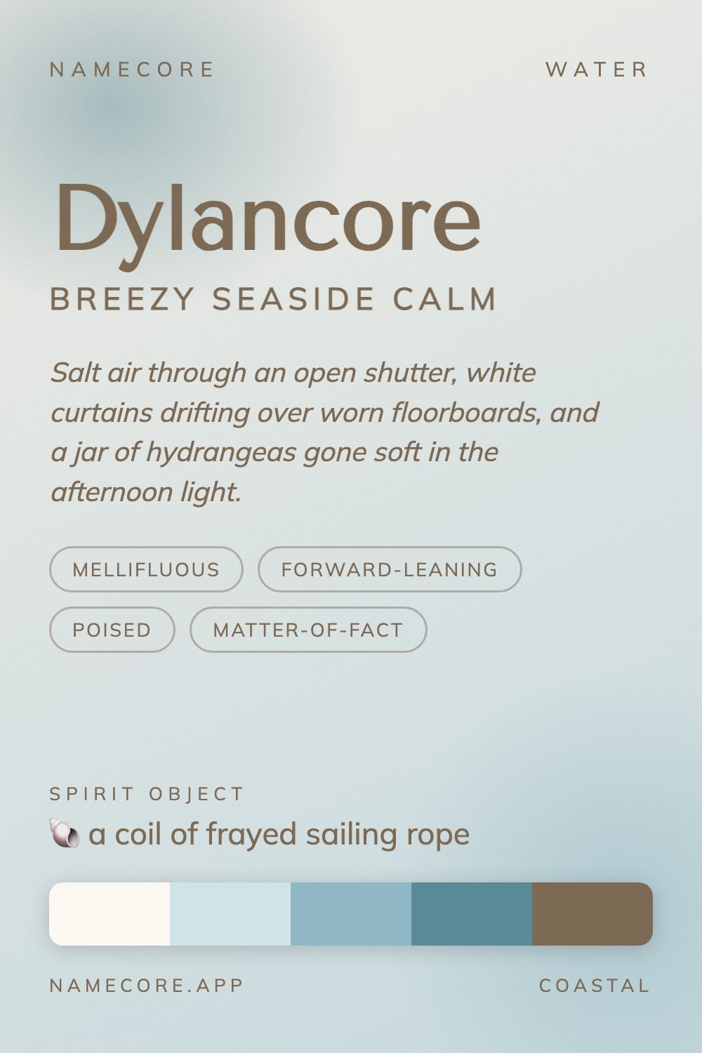 Dylan aesthetic card - Dylancore: a Coastal palette, Tenor Sans type and a coil of frayed sailing rope