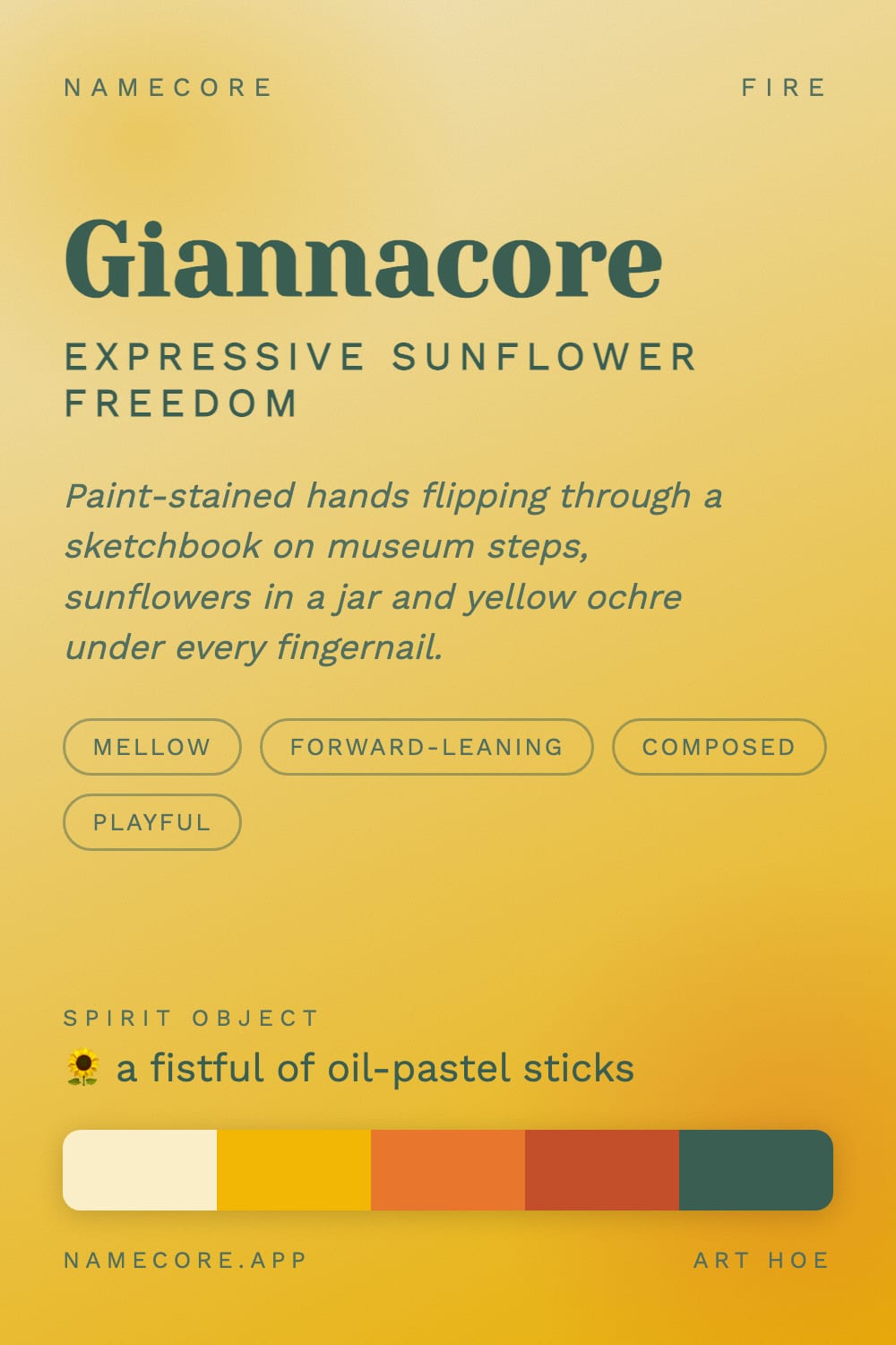 Gianna aesthetic card - Giannacore: a Art Hoe palette, Yeseva One type and a fistful of oil-pastel sticks