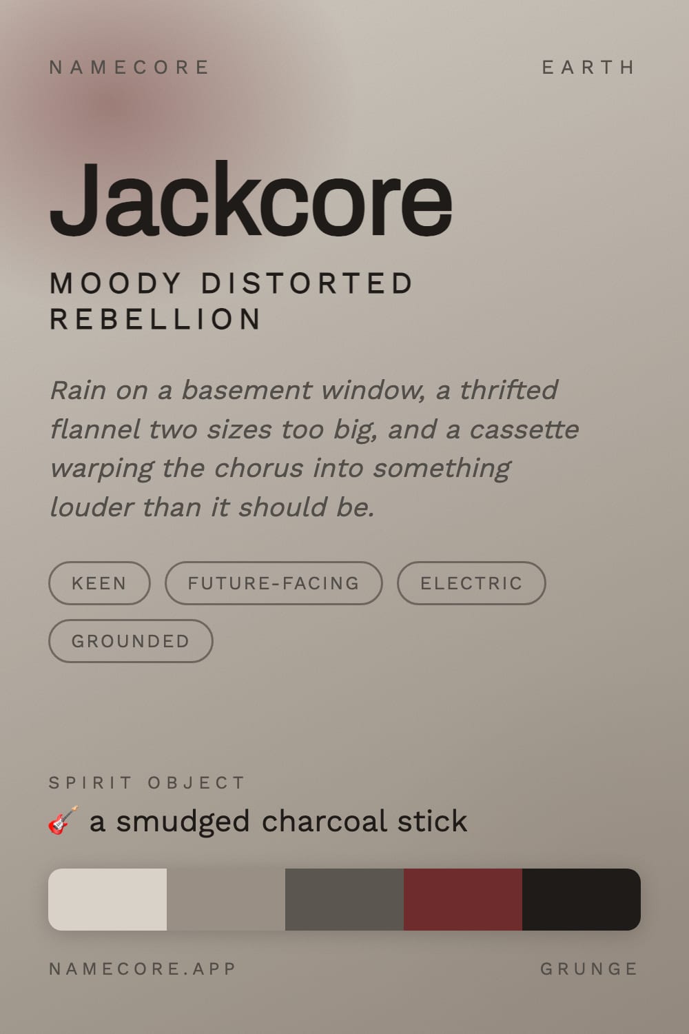 Jack aesthetic card - Jackcore: a Grunge palette, Archivo type and a smudged charcoal stick