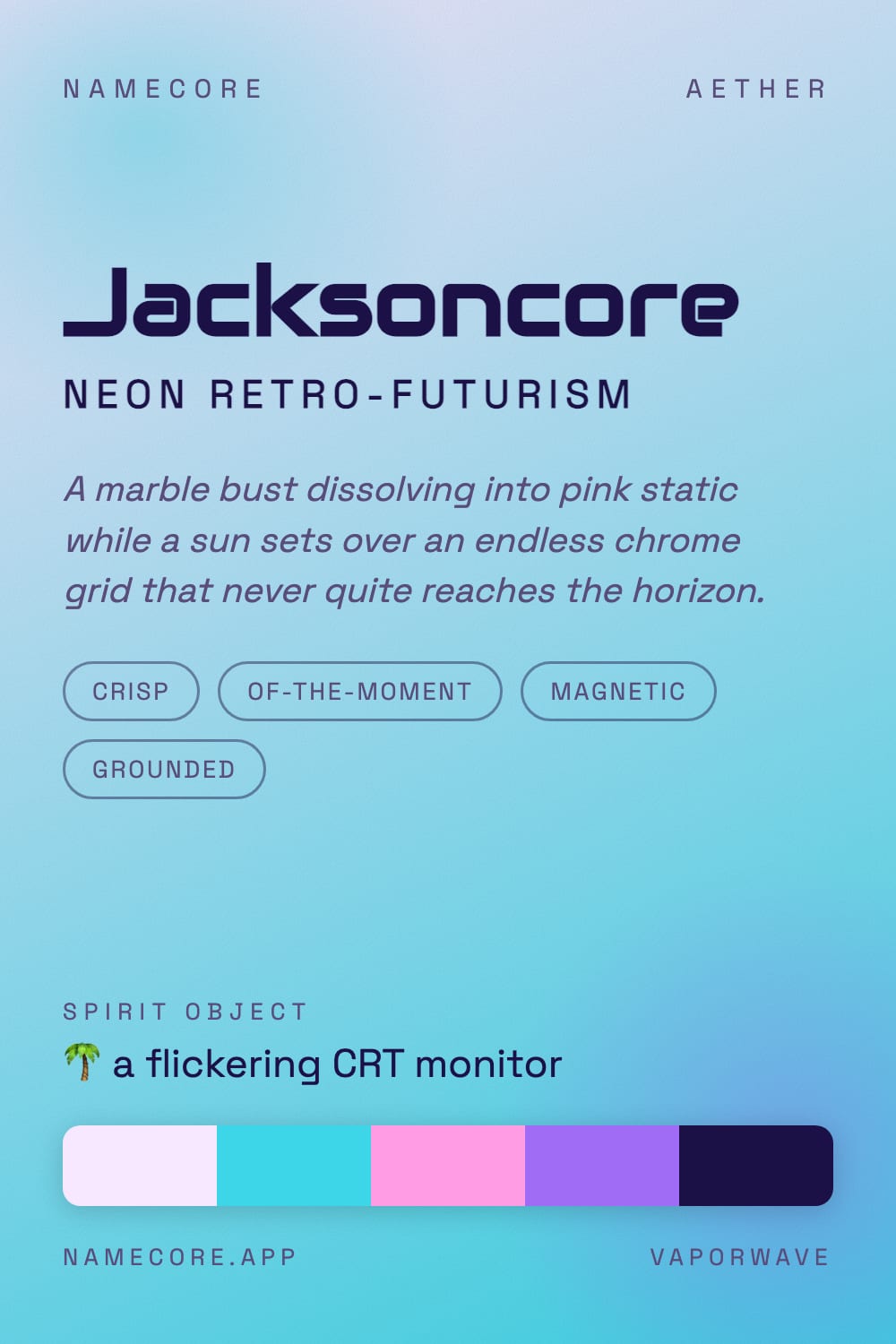 Jackson aesthetic card - Jacksoncore: a Vaporwave palette, Audiowide type and a flickering CRT monitor