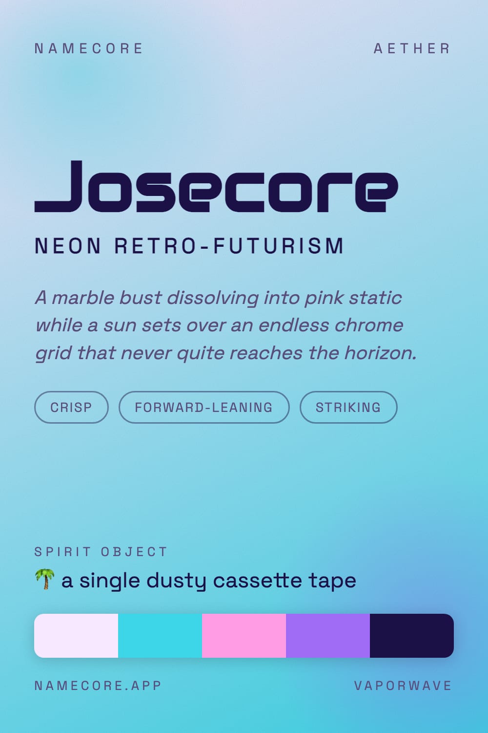 Jose aesthetic card - Josecore: a Vaporwave palette, Audiowide type and a single dusty cassette tape