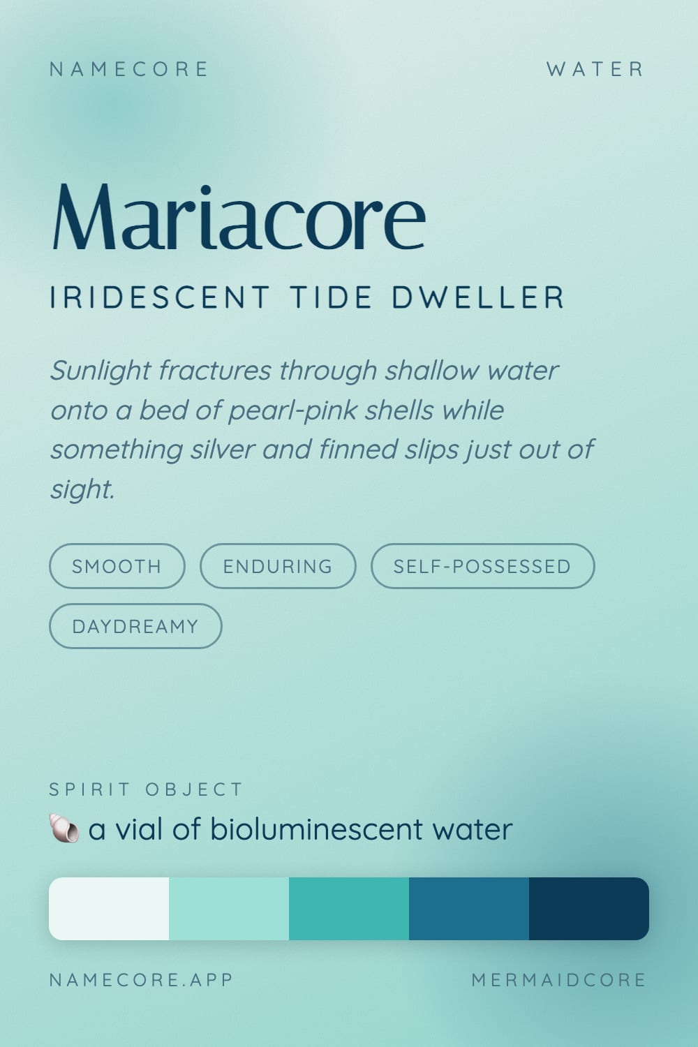 Maria aesthetic card - Mariacore: a Mermaidcore palette, Italiana type and a vial of bioluminescent water