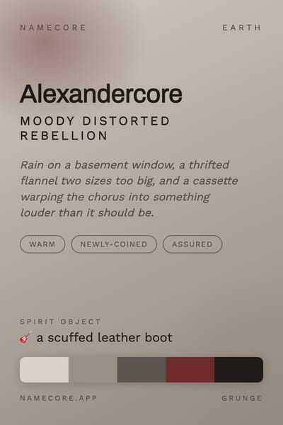 Alexander aesthetic card in the Grunge palette