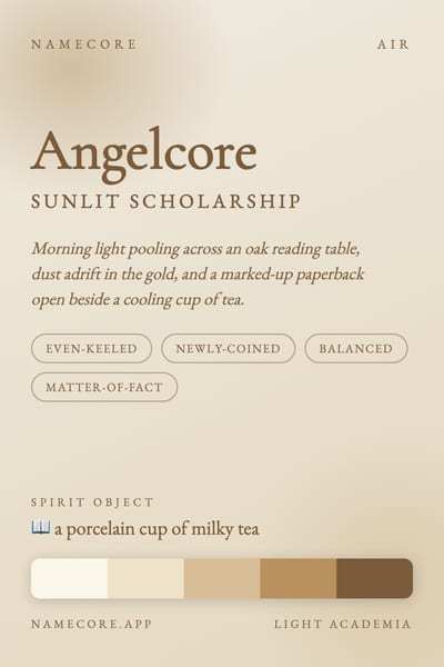 Angel aesthetic card in the Light Academia palette