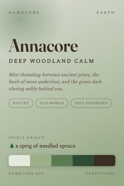 Anna aesthetic card in the Forestcore palette