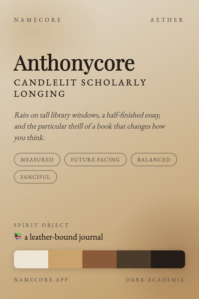 Anthony aesthetic card in the Dark Academia palette
