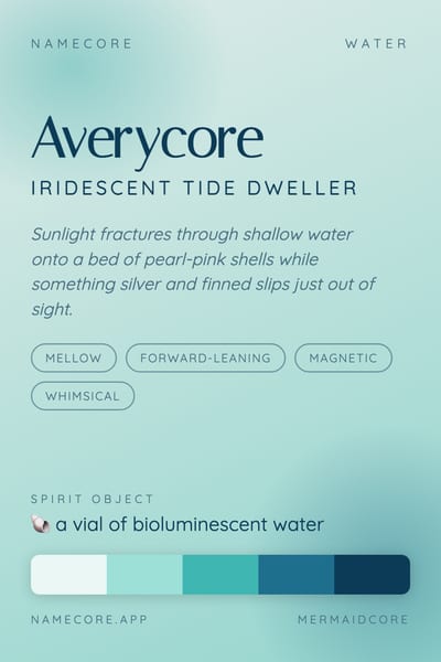Avery aesthetic card in the Mermaidcore palette