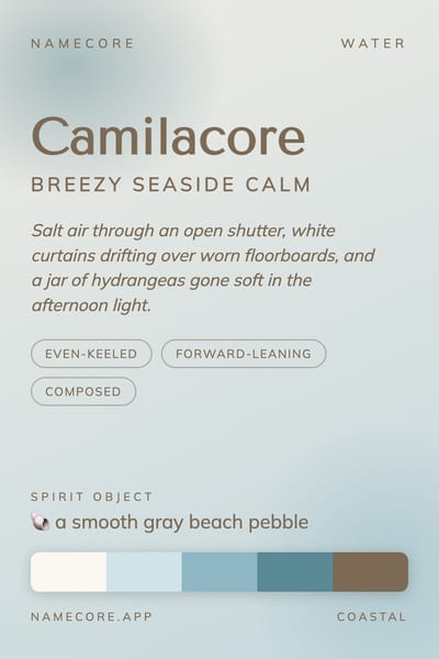 Camila aesthetic card in the Coastal palette