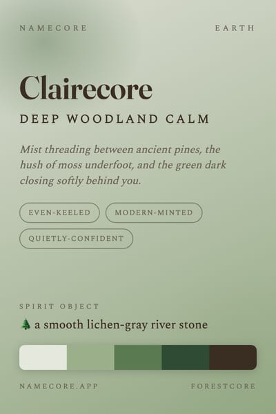 Claire aesthetic card in the Forestcore palette