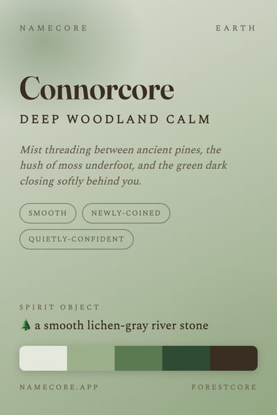 Connor aesthetic card in the Forestcore palette