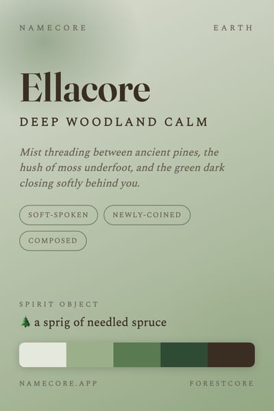 Ella aesthetic card in the Forestcore palette