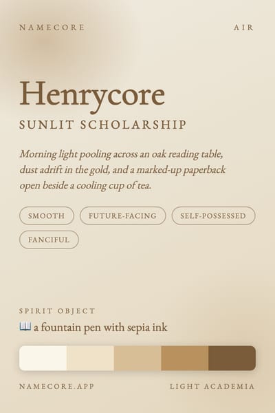 Henry aesthetic card in the Light Academia palette