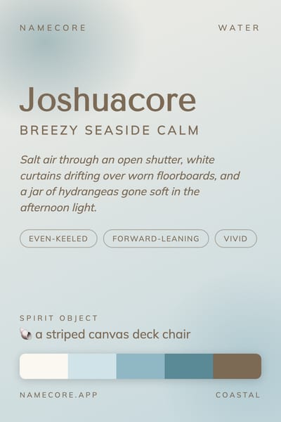 Joshua aesthetic card in the Coastal palette
