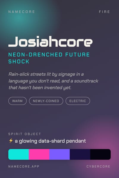 Josiah aesthetic card in the Cybercore palette