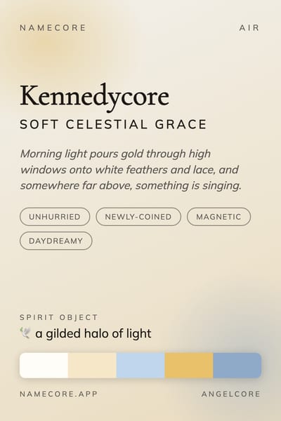 Kennedy aesthetic card in the Angelcore palette