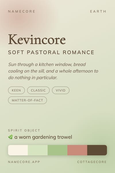 Kevin aesthetic card in the Cottagecore palette