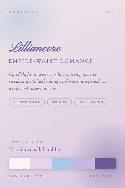 Lillian aesthetic card in the Regencycore palette