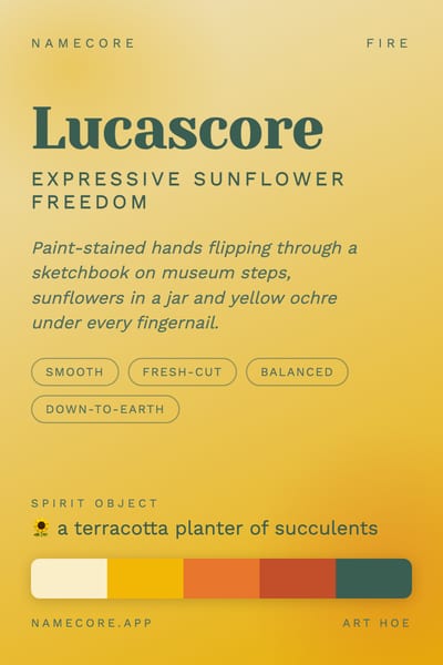 Lucas aesthetic card in the Art Hoe palette