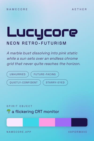 Lucy aesthetic card in the Vaporwave palette