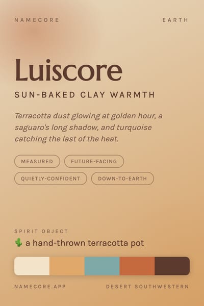 Luis aesthetic card in the Desert Southwestern palette