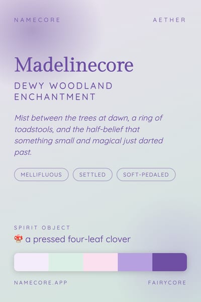 Madeline aesthetic card in the Fairycore palette