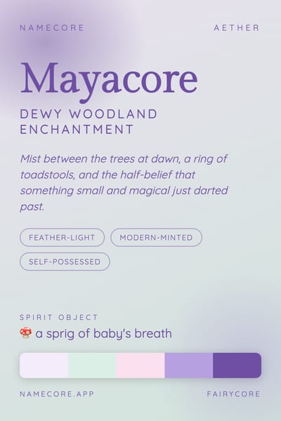 Maya aesthetic card in the Fairycore palette