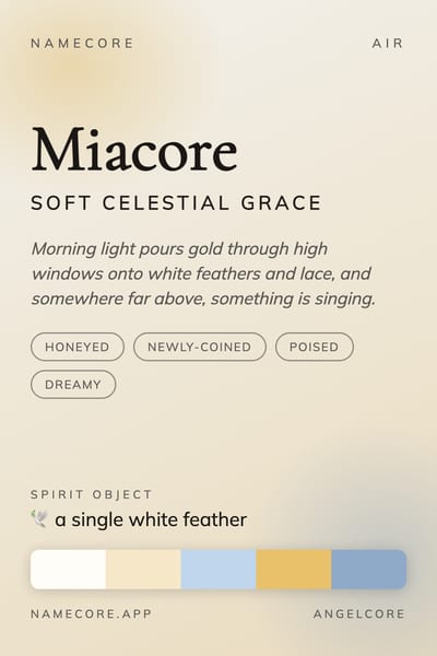 Mia aesthetic card in the Angelcore palette