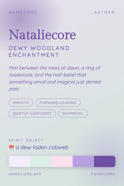 Natalie aesthetic card in the Fairycore palette