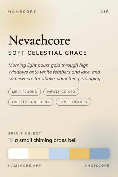 Nevaeh aesthetic card in the Angelcore palette