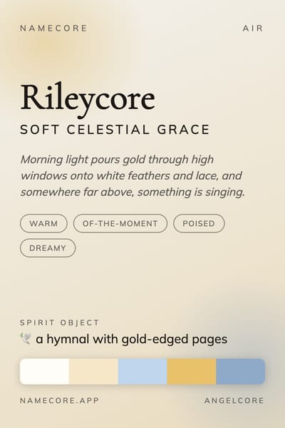 Riley aesthetic card in the Angelcore palette