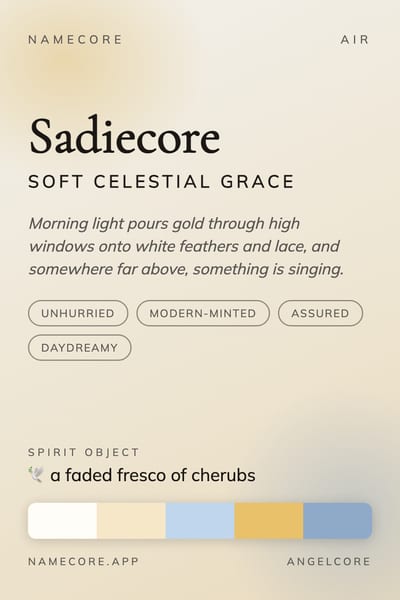 Sadie aesthetic card in the Angelcore palette