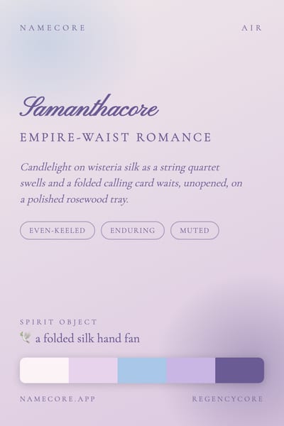 Samantha aesthetic card in the Regencycore palette