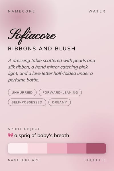 Sofia aesthetic card in the Coquette palette