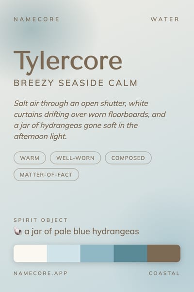 Tyler aesthetic card in the Coastal palette