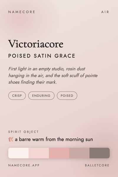 Victoria aesthetic card in the Balletcore palette