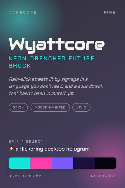 Wyatt aesthetic card in the Cybercore palette